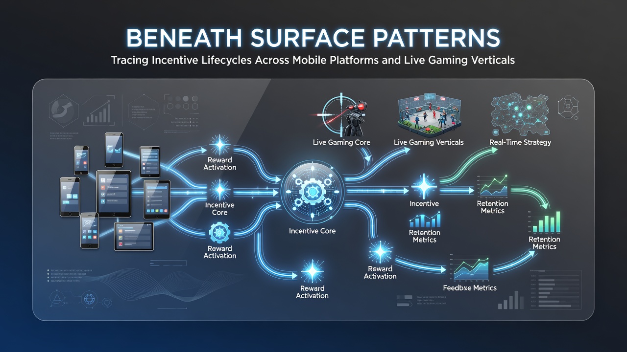 Diagram showing incentive lifecycle stages mapped across mobile apps and live gaming environments