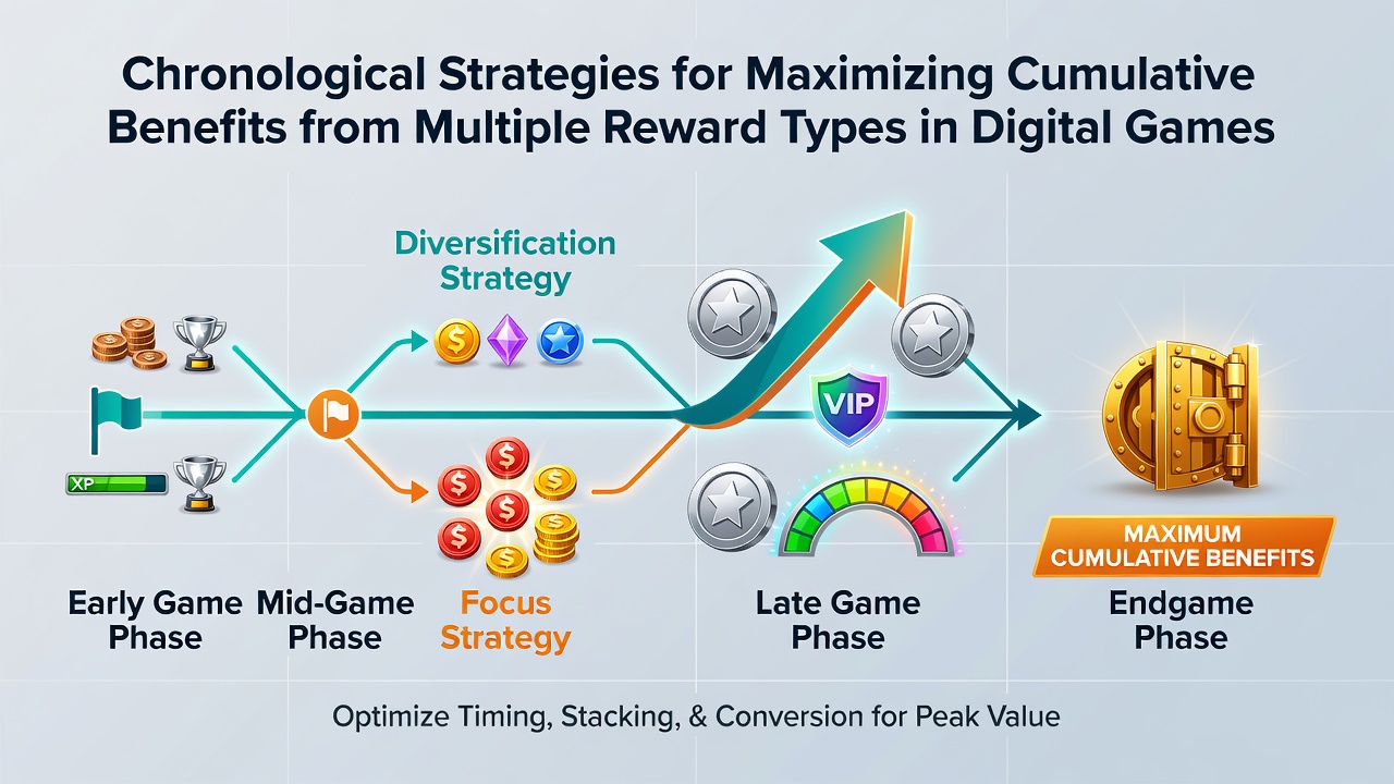 Infographic illustrating mid-phase reward stacking between free spins, loyalty points, and VIP progression in online gambling platforms