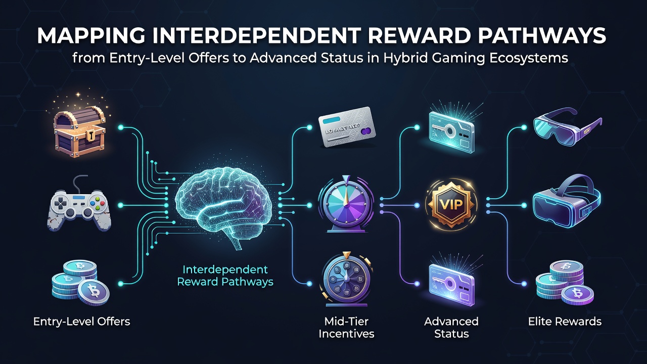 Diagram illustrating interconnected reward pathways across casino, poker, and sportsbook platforms in hybrid gaming ecosystems