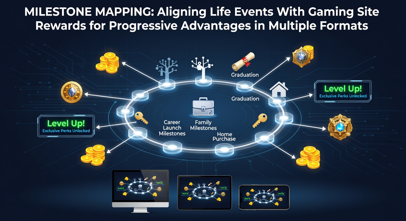 Timeline graphic showing life events connected to gaming reward milestones across casino formats