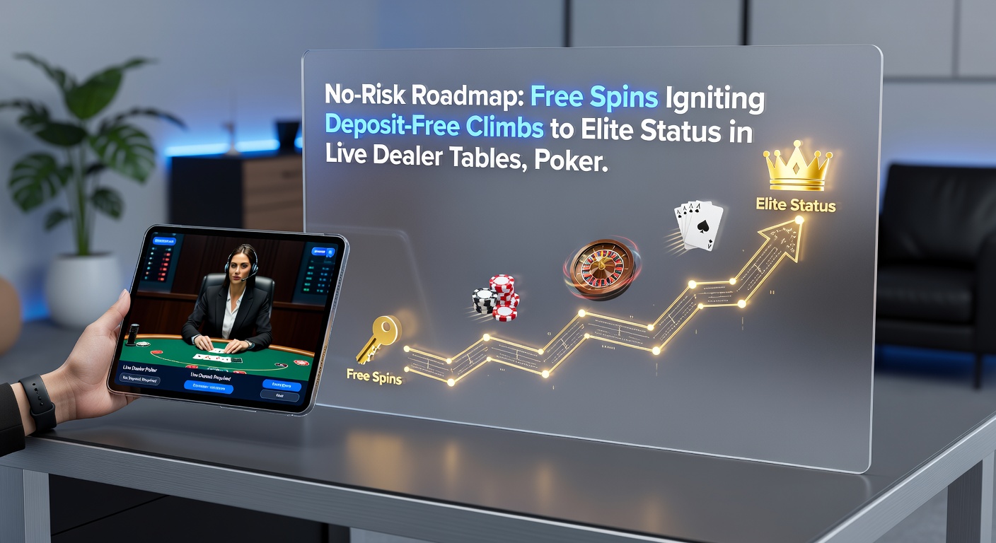 Dynamic graphic of a player ascending from free spins to elite podiums in poker, live tables, and sports arenas