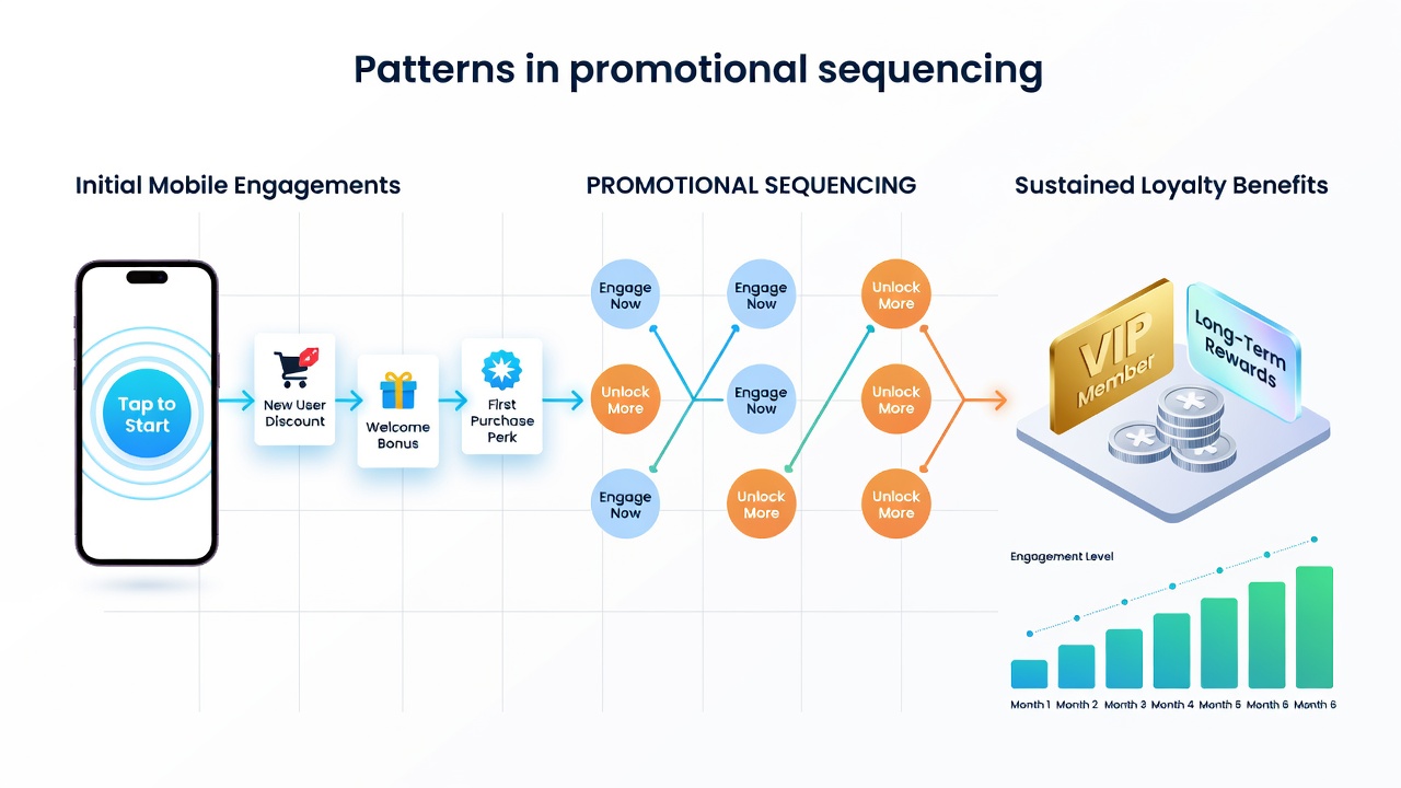 Analytics dashboard showing loyalty progression paths connecting mobile starts with live dealer and sports betting rewards
