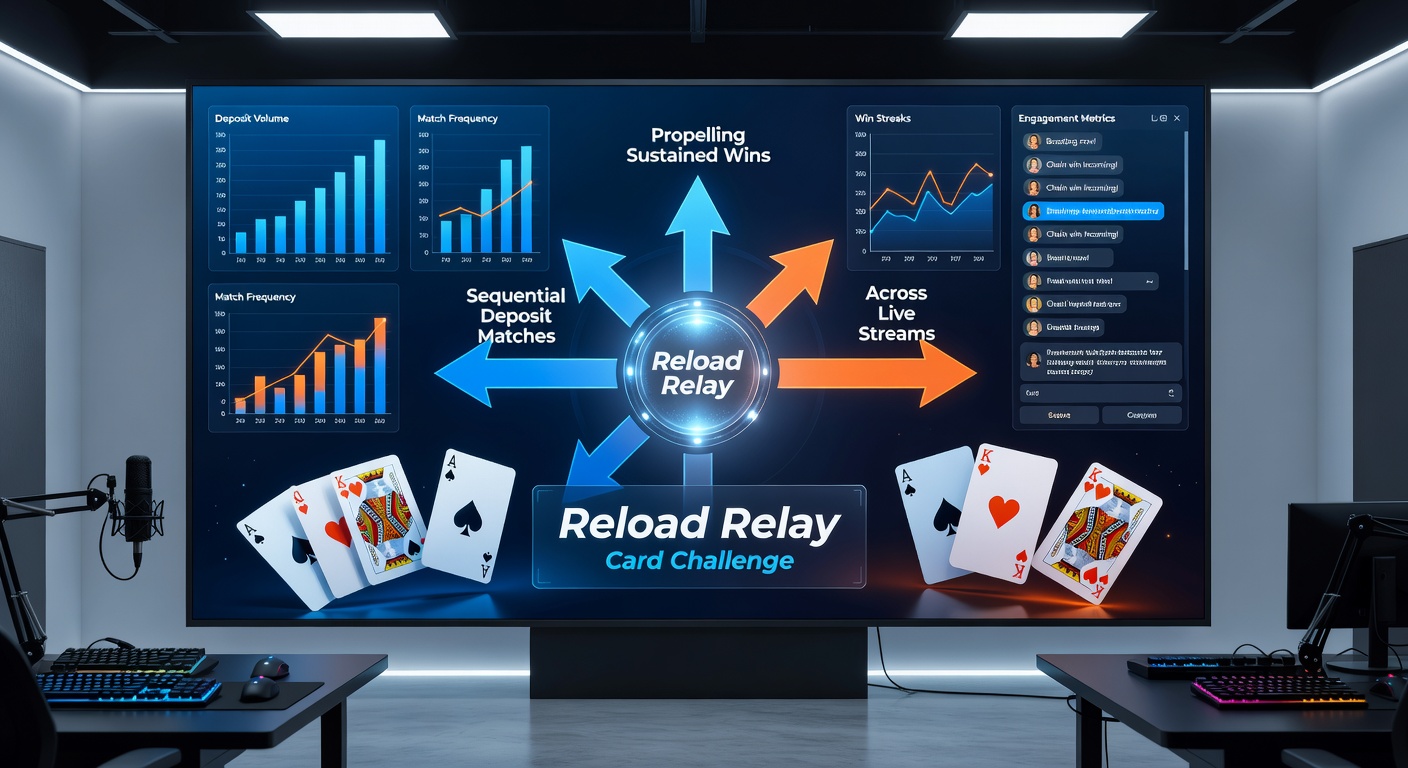 Visual relay baton handover amid poker chips, live dealer cards, and sportsbook odds boards, representing chained deposit matches driving continuous victories