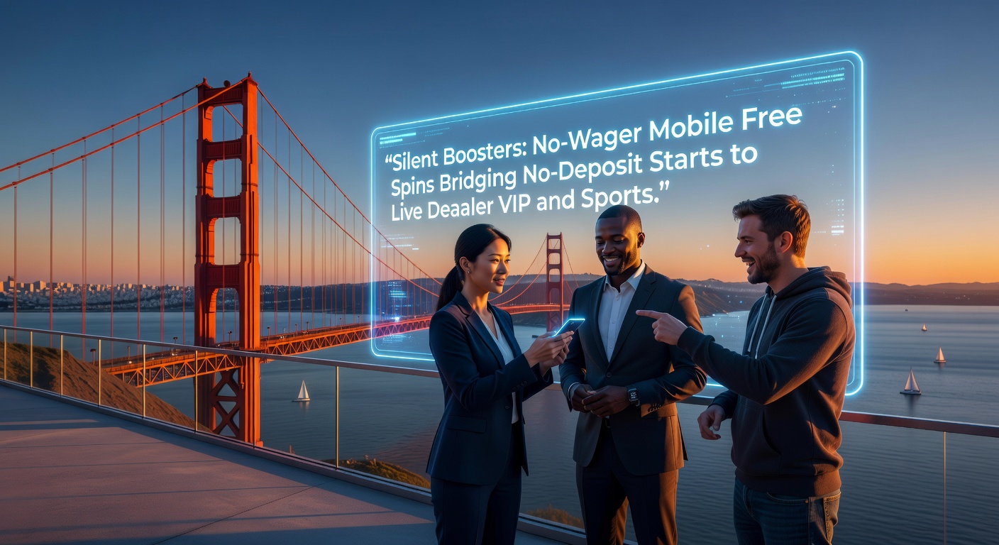 Dynamic split-screen graphic showing no-deposit spins evolving into live dealer VIP rooms and sportsbook event highlights with rising graphs