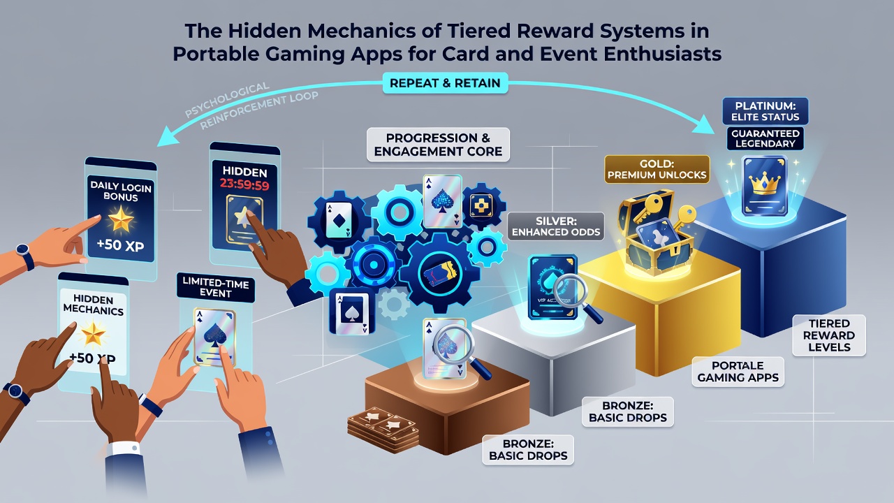 Detailed view of reward tiers and event participation metrics in a portable card gaming application