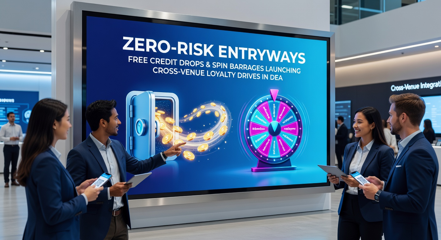 Dynamic graphic of loyalty ladders climbing from free spins and credits, connecting live dealer wheels, poker chip stacks, and sportsbook ticket icons in a unified progression path